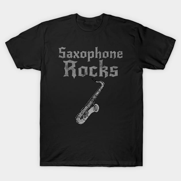 Saxophone Rocks, Saxophonist Sax Player Heavy Rock Musician T-Shirt by doodlerob